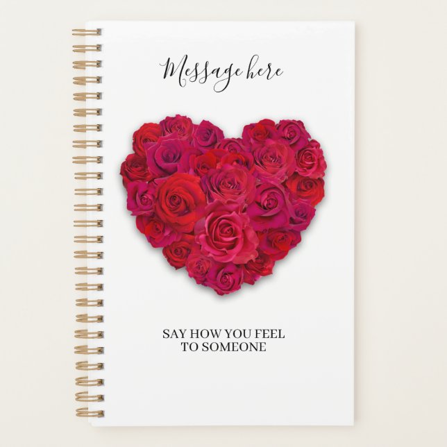 Agenda Coração Floral Romântico de Rosa Vermelha com Text (Frente)