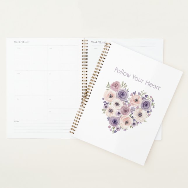 Agenda Coração Floral Rosa Roxo Branco (Exibição)
