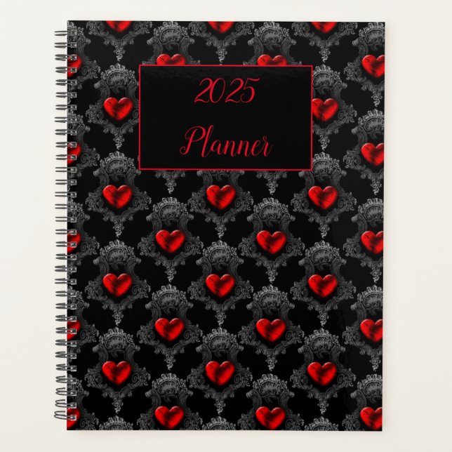 Agenda Coração Gótico Vermelho Personalizado (Frente)