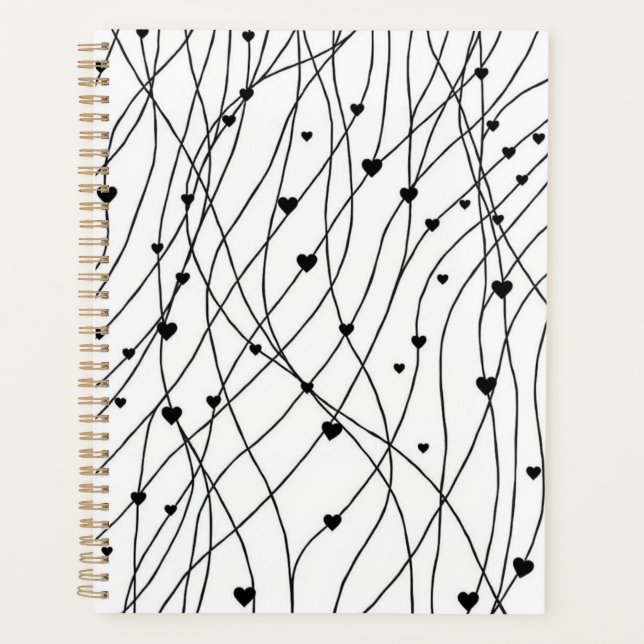 Agenda Coração Preto e Branco Personalizado (Frente)