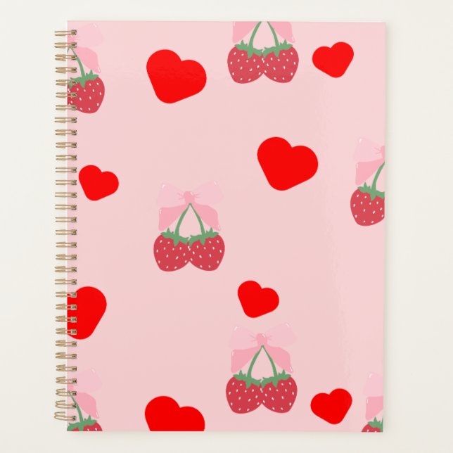 Agenda coração rosa e frutas vermelhas (Frente)