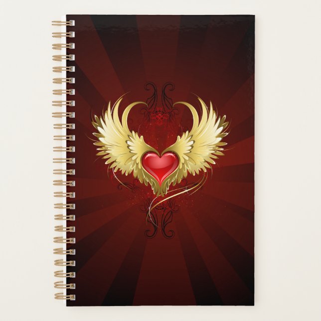 Agenda Coração Vermelho com Asas Ouros (Frente)