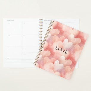 Agenda Corações bonito, cor-de-rosa, com pincel