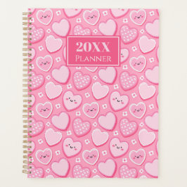 Agenda Corações Cor-de-Rosa Fofos Spiral 20XX