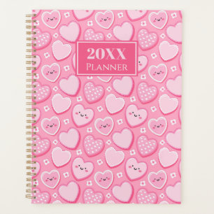 Agenda Corações Cor-de-Rosa Fofos Spiral 20XX