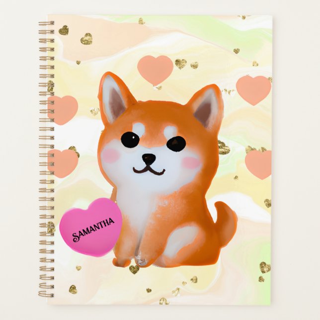 Agenda Corações Cute Shiba Inu | Para O Cão Lover (Frente)