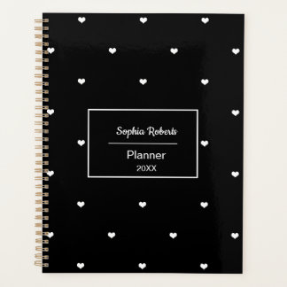 Agenda Corações de Amor Branco Padrão Preto