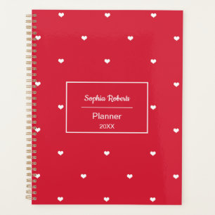 Agenda Corações de Amor Brancos Padrão Vermelho