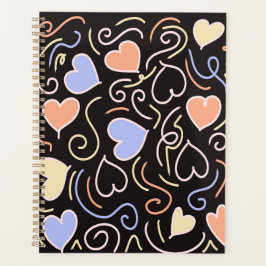 Agenda Corações de cor clara sobre fundo preto