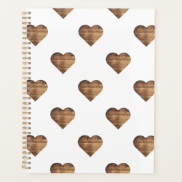 Agenda Corações de Madeira Marrom-Russo Simétrico Grande
