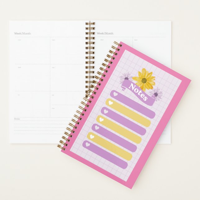 Agenda Corações do Flor Floral Roxo Amarelo (Exibição)