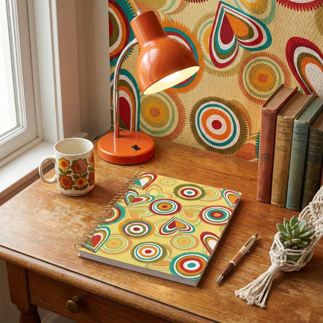 Agenda Corações e Círculos de Boho Retroativo 70s Padrão  (Criador carregado)