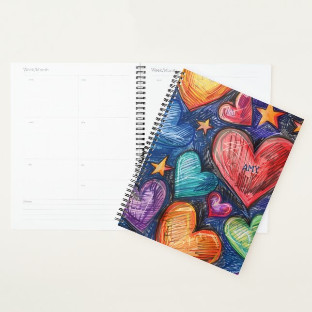Agenda Corações e estrelas desenhadas à mão (Exibição)
