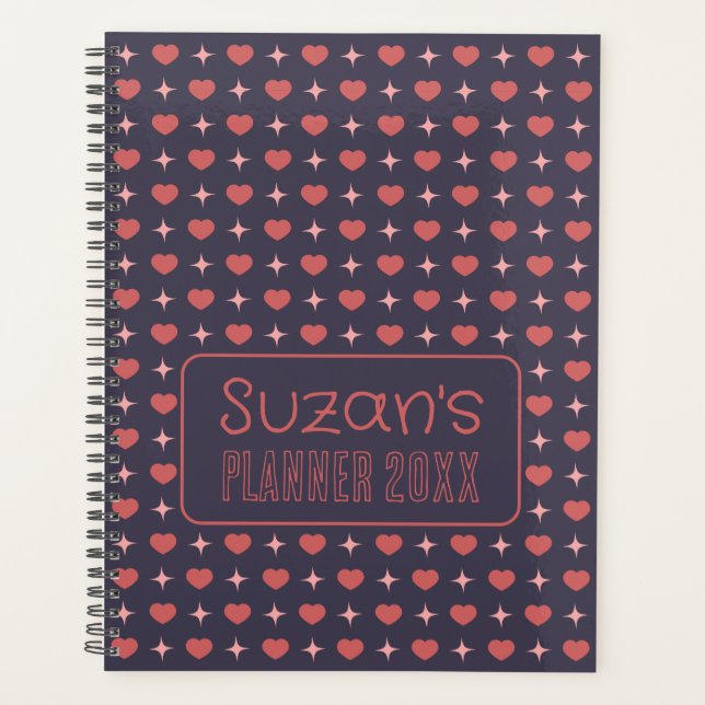 Agenda Corações E Padrão De Faísca Personalizado (Frente)
