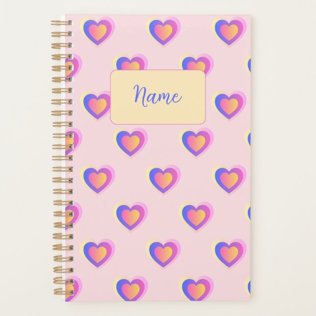 Agenda Corações Pastel Rosa e Roxo (Frente)