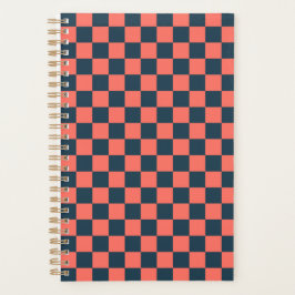 Agenda Coral and navy checkerboard pattern