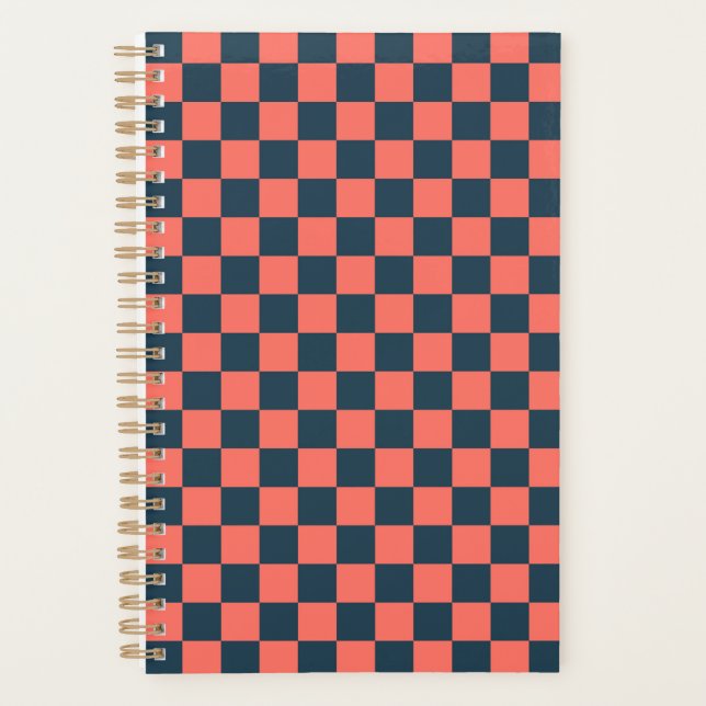 Agenda Coral and navy checkerboard pattern (Frente)