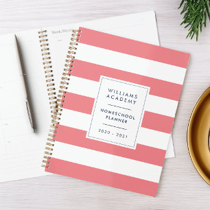 Agenda Coral e White Stripe Personalizada Escolar Homeses