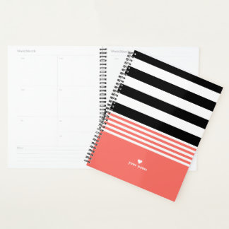 Agenda Coral Preto, Branco e Vivo - Estimulado Personaliz