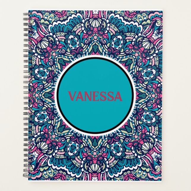 Agenda Corante vibrante Mandala Padrão Boho Hippie Impres (Frente)