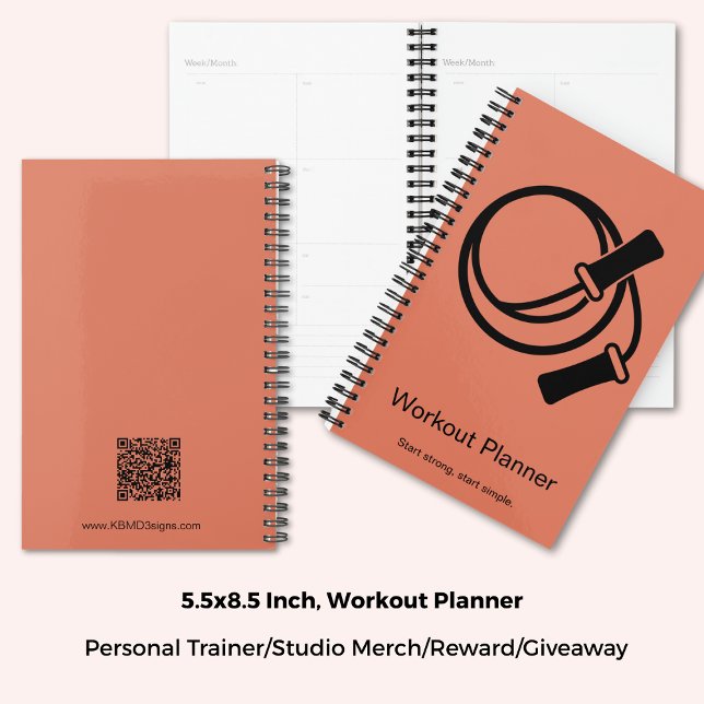 Agenda Corda de Saltar Laranja Preta Iniciante de Treino  (5.5x8.5 Inch, Skipping Rope Orange Black Fitness Starter Workout Planner)