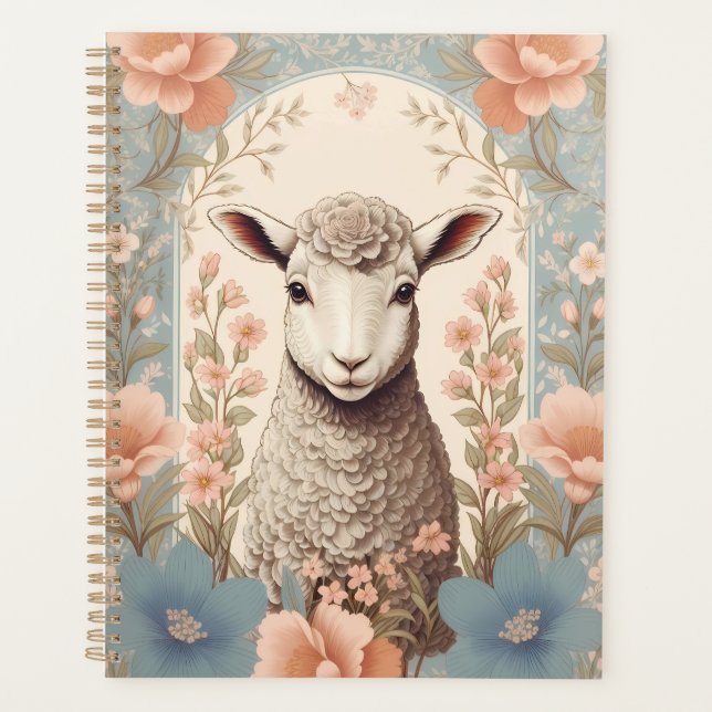 Agenda Corderinho Fofo Floral Pastel Delicado (Frente)