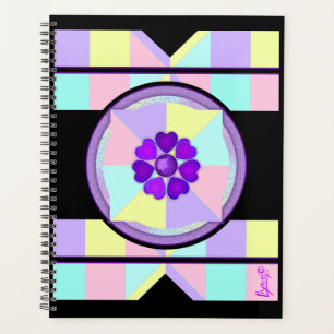 Agenda Cores de pastel e corações roxos batendo