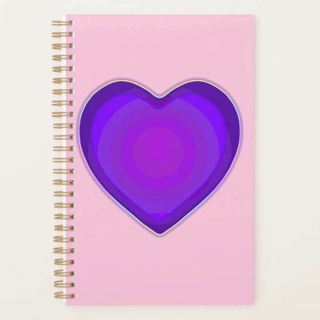 Agenda Cores de pastel e corações roxos batendo (Frente)