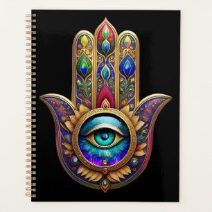 Agenda Cores de Pavão Dourado Hamsa Verde Safira Terceiro