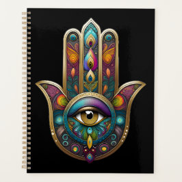 Agenda Cores de Pavão Hamsa com Terceiro Olho Dourado