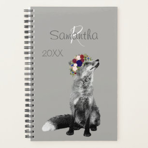 Agenda Coroa De Flor De Raposa Preto E Branco Monograma D