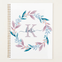 Agenda Coroa Floral Aquarela Monograma Lilás