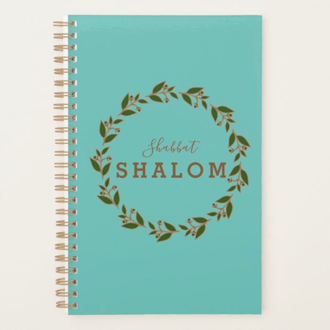 Agenda Coroa Verde Marrom, Shabbat Shalom Aquarela (Frente)