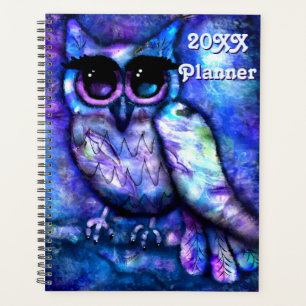 Agenda Coruja Abstrato de Whimsical Azul De Olhos Grandes