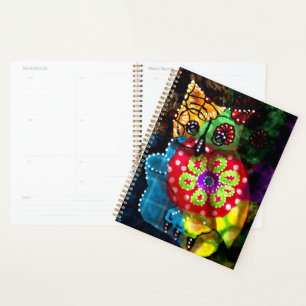 Agenda Coruja Whimsic Talavera Estilo Verde Vermelho Azul