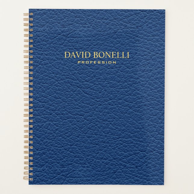Agenda Couro Azul Masculina Personalizada Elegante (Frente)