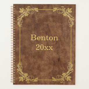 Agenda Couro vestido com quadro Dourado