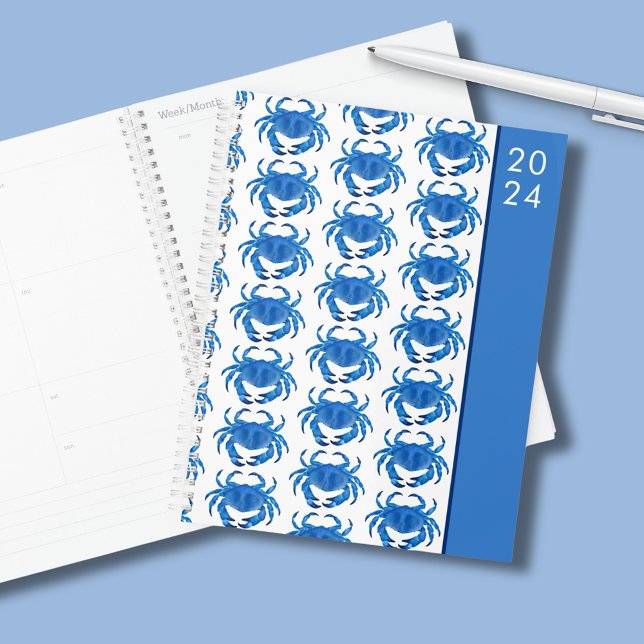 Agenda Crab watercolor 2024 (Coastal crab crustacean planner perfect for family organization, home office or school and college.)