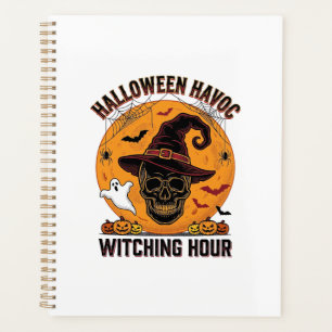 Agenda Crânio Assustador Lua Vintage Halloween Bruxa Chap