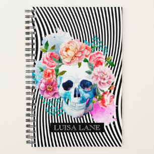 Agenda Crânio De Aquarela Floral Com Stripes