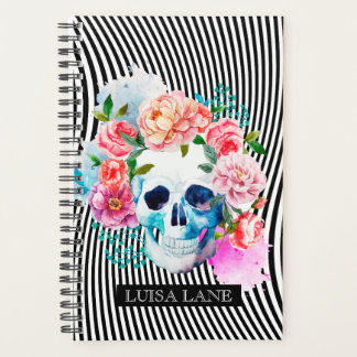 Agenda Crânio De Aquarela Floral Com Stripes