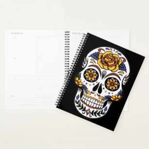 Agenda Crânio de Rosa Amarelo em Preto