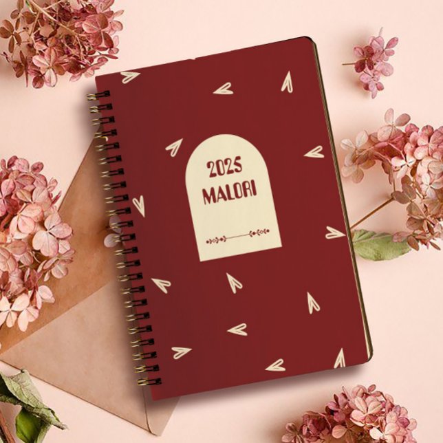 Agenda Cream Hearts on Burgundy - Minimal Valentine  (Criador carregado)