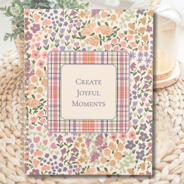 Agenda Create Joyful Moments Floral Plaid Planner (Create Joyful Moments Planner – Personalized Inspirational Quote – Custom Floral Design Organizer)