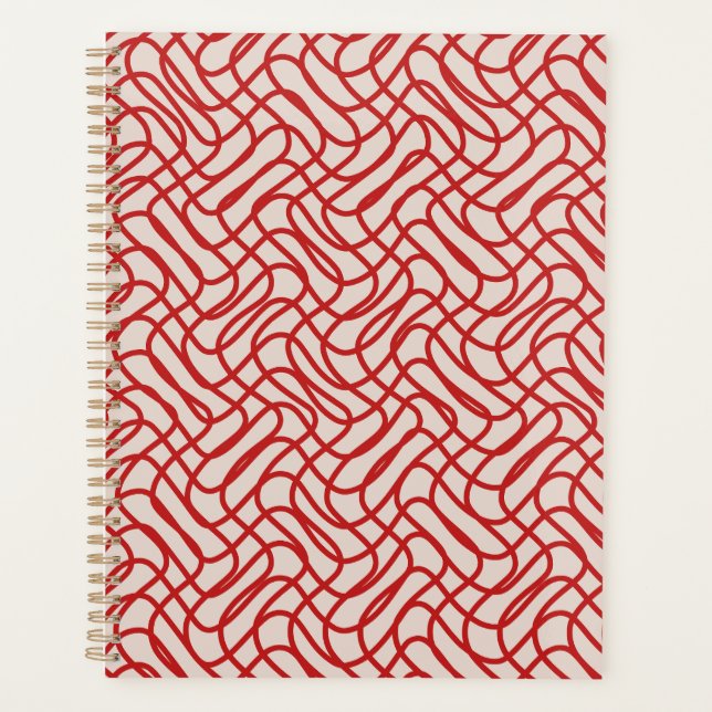 Agenda Creme E Padrão De Linha De Abstrato Vermelho (Frente)
