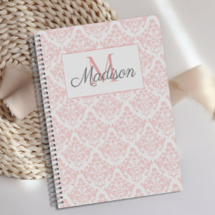 Agenda Creme Rosa Damasco, Bonito, Trendy Monograma