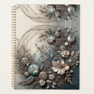 Agenda Creme Teal 3D Escultural Botânico Floral