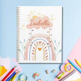 Agenda Crianças Arco-íris Fofo Aquarela Monogramada