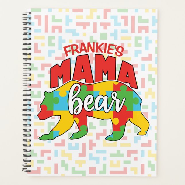 Agenda Crianças Personalizadas NOME Mama Urso Autismo Sen (Frente)