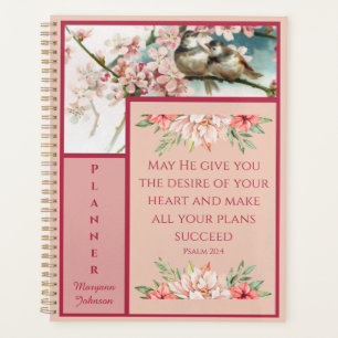 Agenda Cristão Floral Rosa com Pássaros